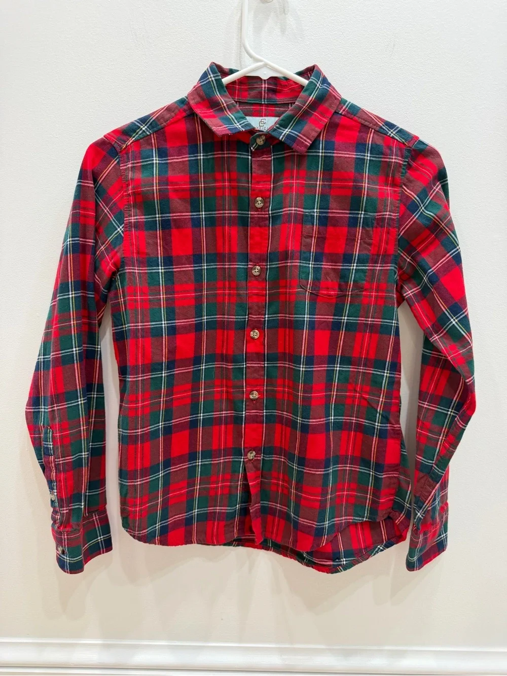 Class Club Boys Red Green Plaid Flannel Shirt Size 10/12 Christmas Holiday
